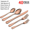 Vesteel 40 Piece Copper Silverware Flatware Set for 8, Stainless Steel Eating Utensils Cutlery Tableware Includes Knives/Spoons/Forks